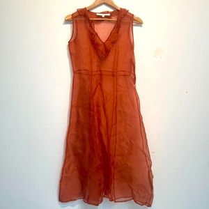 Erica Tanov Romantic Ruffled Rose Blush Holiday Bridesmaid Organza Dress. Size 0